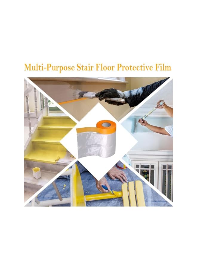 PROMASS promass 4M x 20M Masking Film with Tape,Plastic Waterproof Dust-Proof Pre-Taped and Drape,Transparent Painting Protective Masking Film,Plastic Protective Drop Film for Furniture Carpet Bed Covering  - Image 2