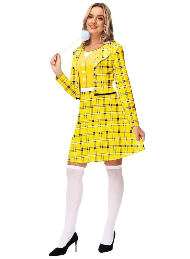 Remimi Halloween Clueless Dress Women Yellow Plaid One Piece Dress 90s Schoolgirls Outfit S - Image 5