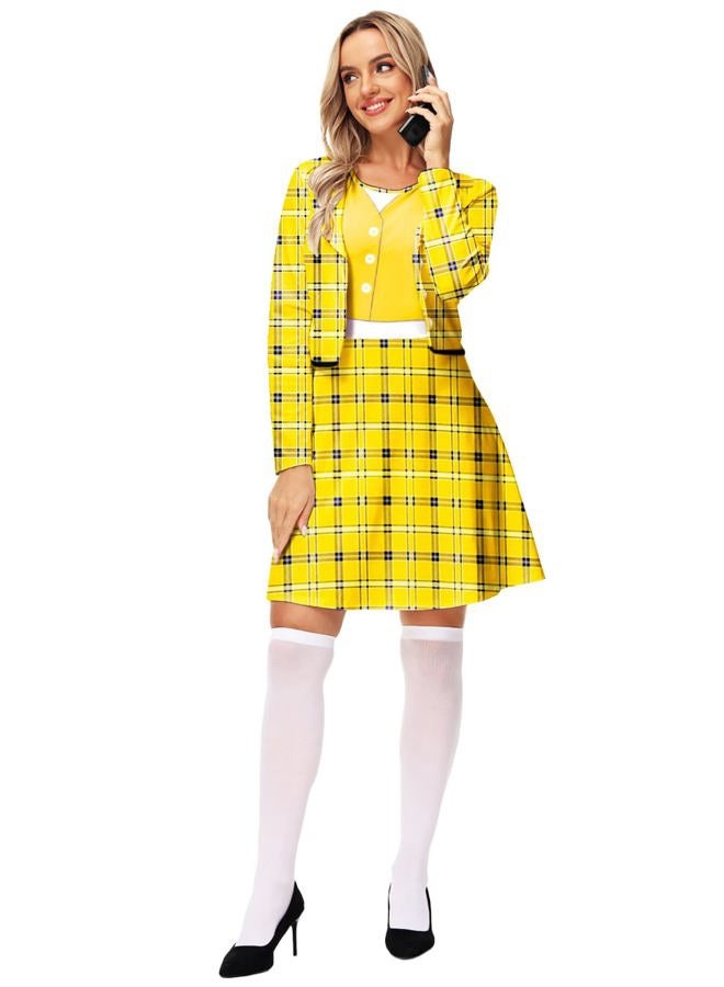 Remimi Halloween Clueless Dress Women Yellow Plaid One Piece Dress 90s Schoolgirls Outfit S - Image 4