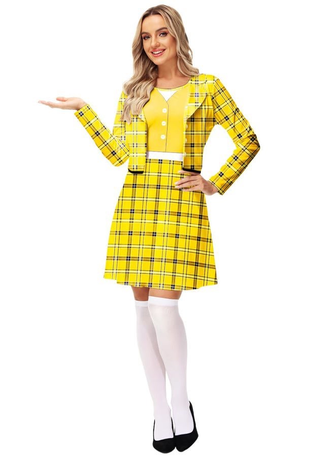 Remimi Halloween Clueless Dress Women Yellow Plaid One Piece Dress 90s Schoolgirls Outfit S - Image 1