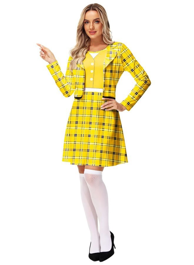 Remimi Halloween Clueless Dress Women Yellow Plaid One Piece Dress 90s Schoolgirls Outfit S - Image 2