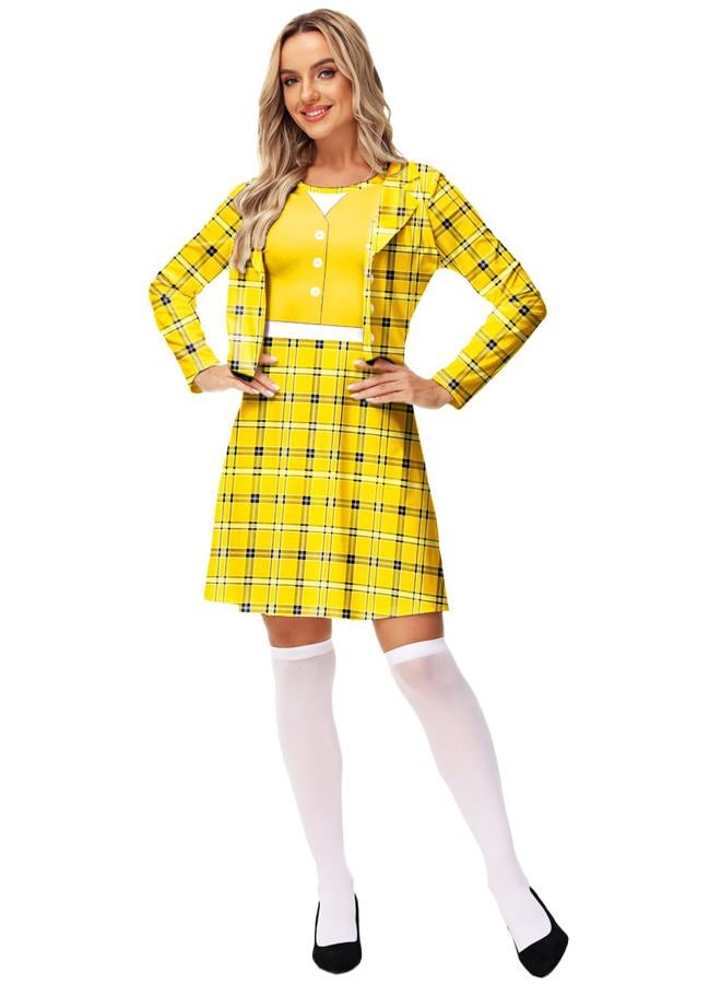 Remimi Halloween Clueless Dress Women Yellow Plaid One Piece Dress 90s Schoolgirls Outfit S - Image 3