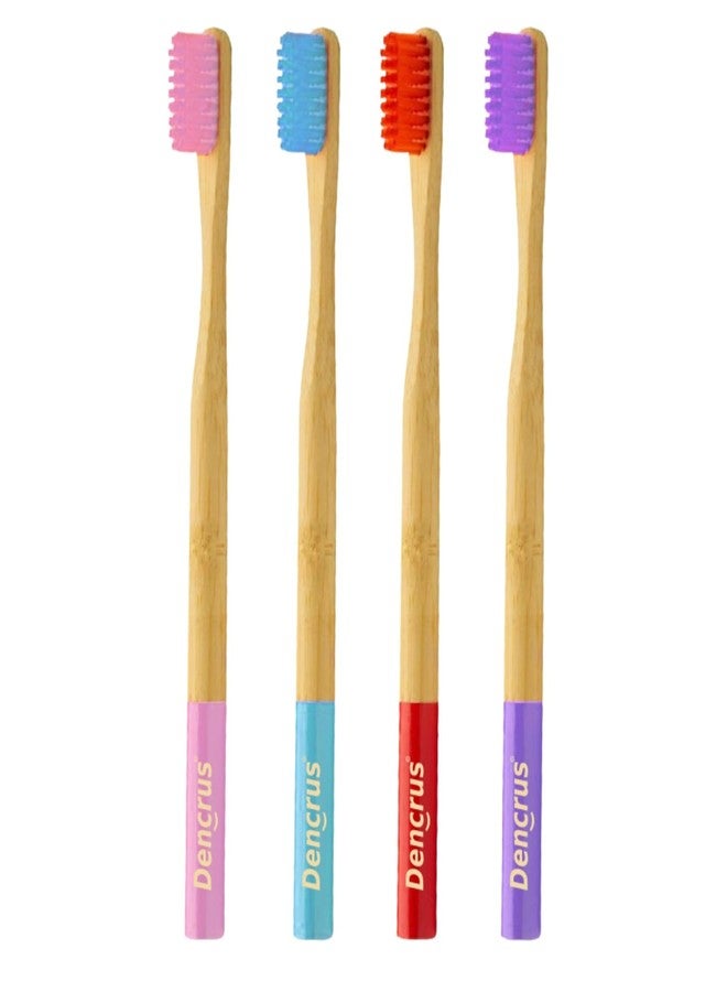 Dencrus ORBY PLUS Bamboo Toothbrush | Pack of 4 | Natural Soft Bristles | Biodegradable and Compostable Toothbrush | Eco-friendly Bamboo Tooth brush | RED, PINK, BLUE, LAVENDER - Image 1