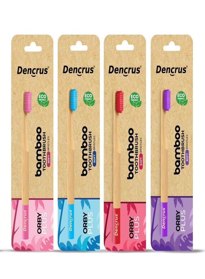Dencrus ORBY PLUS Bamboo Toothbrush | Pack of 4 | Natural Soft Bristles | Biodegradable and Compostable Toothbrush | Eco-friendly Bamboo Tooth brush | RED, PINK, BLUE, LAVENDER - Image 2