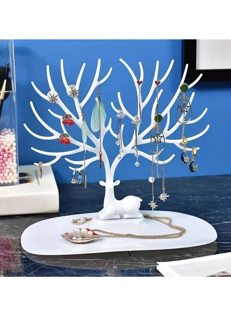 قطعة واحدة من رف تخزين المجوهرات البلاستيكية، تصميم شجرة قرن الغزلان للقلائد والأقراط ومنظم التخزين المنزلي لغرفة النوم والحمام وسطح المكتب والغرور والمنزل والمسكن وديكور الغرفة الجمالية - Image 1