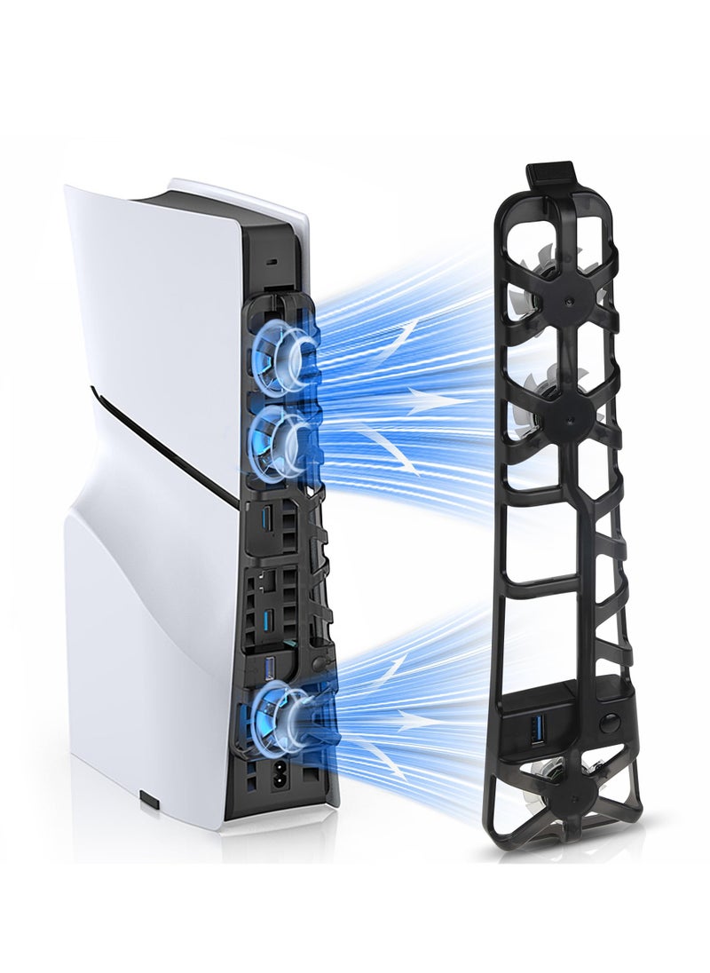 Excefore - Cooling Fan for PS5 Slim, Quiet Silent Cooling System for PS5 Slim Digital/Discs Edition with 3 Fans, USB 3.0 Port, Accessories for PlayStation 5 Slim Digital/Disc Version Cooler with LED Light - Image 1