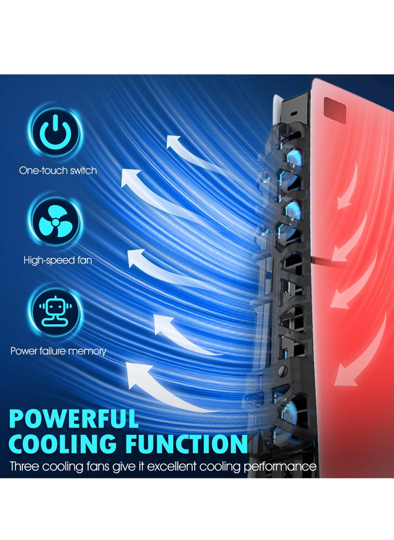 Excefore - Cooling Fan for PS5 Slim, Quiet Silent Cooling System for PS5 Slim Digital/Discs Edition with 3 Fans, USB 3.0 Port, Accessories for PlayStation 5 Slim Digital/Disc Version Cooler with LED Light - Image 1