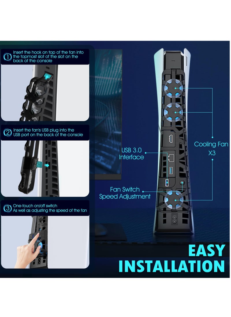 Excefore - Cooling Fan for PS5 Slim, Quiet Silent Cooling System for PS5 Slim Digital/Discs Edition with 3 Fans, USB 3.0 Port, Accessories for PlayStation 5 Slim Digital/Disc Version Cooler with LED Light - Image 1