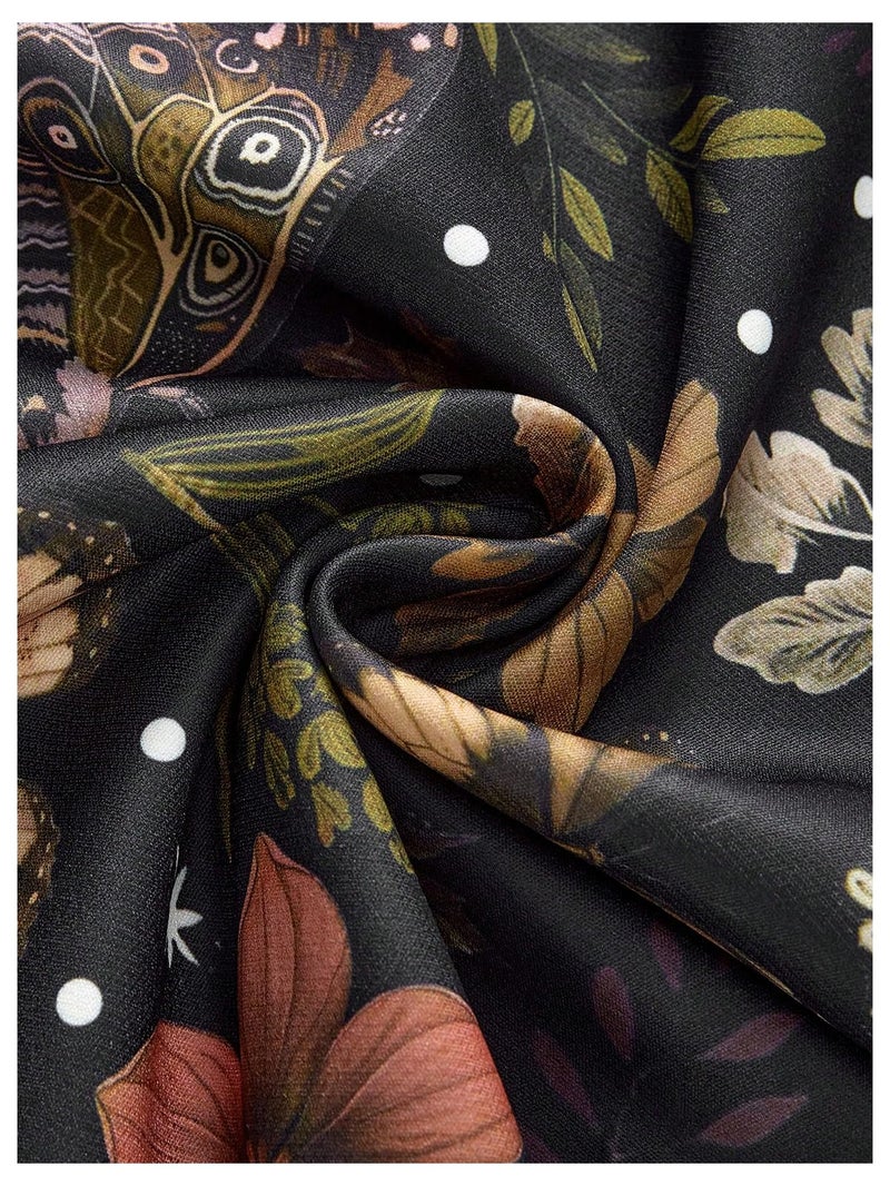 WDIRARA Women's Plus Size Butterfly Floral Print Wide Leg Pants Drawstring Waist Palazzo Pants Black 3X-Large Plus - Image 4