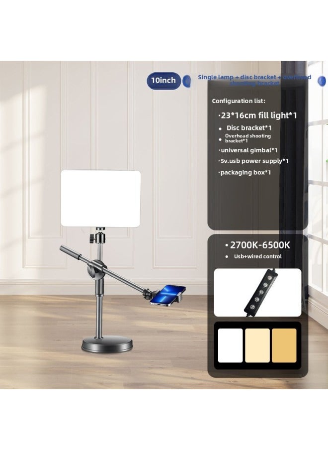 Generic 16 Inch 19 Inch 24 Inch Fill Light Flat Light Full Screen Soft Light Mobile Phone Live Beauty Light Photography Light-Specifications:RL-10-inch 5v Wire-controlled Version 10-inch Flat Light (single Light Plus Overhead Disc Bracket + PTZ + Clip)  - Image 1