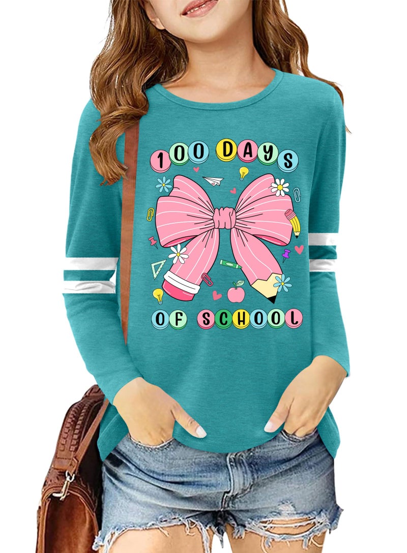 MEESHEEP 100 Days of School Shirt Kidsï¼šHappy 100 Day Shirts Boys Girls School-Day Tshirts Cute Graphic Tee Tops 4-12y(Cyan,120) - Image 5