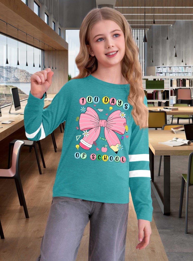MEESHEEP 100 Days of School Shirt Kidsï¼šHappy 100 Day Shirts Boys Girls School-Day Tshirts Cute Graphic Tee Tops 4-12y(Cyan,120) - Image 4