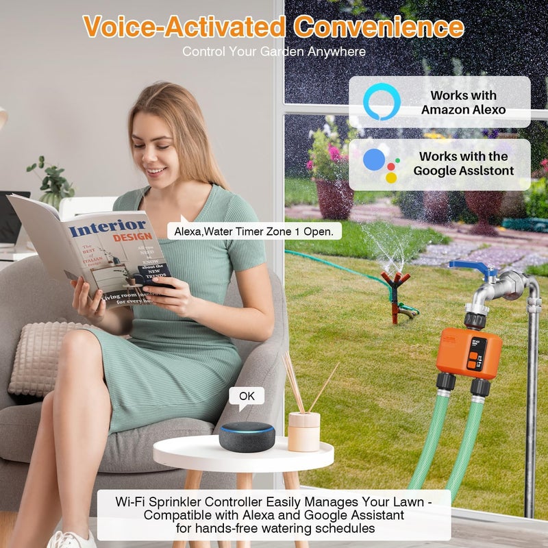 XinFuture WiFi Water Timer for Garden Hose with 300M Range,Smart 2- Zone Sprinkler Timer, APP & Remote Control, Voice Control,Rain Delay, Manual Mode Sprinkler System, Lawn Sprinklers for Yard Large Area - Image 5