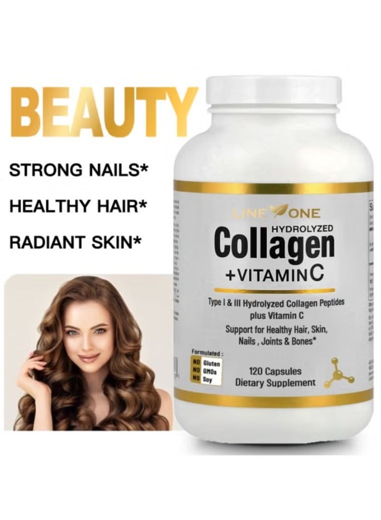 LINE ONE Collagen + Vitamin C Beauty Vitamins for Women | Hair, Skin & Nails Support | Skin Whitening | 120 Capsules - Image 2