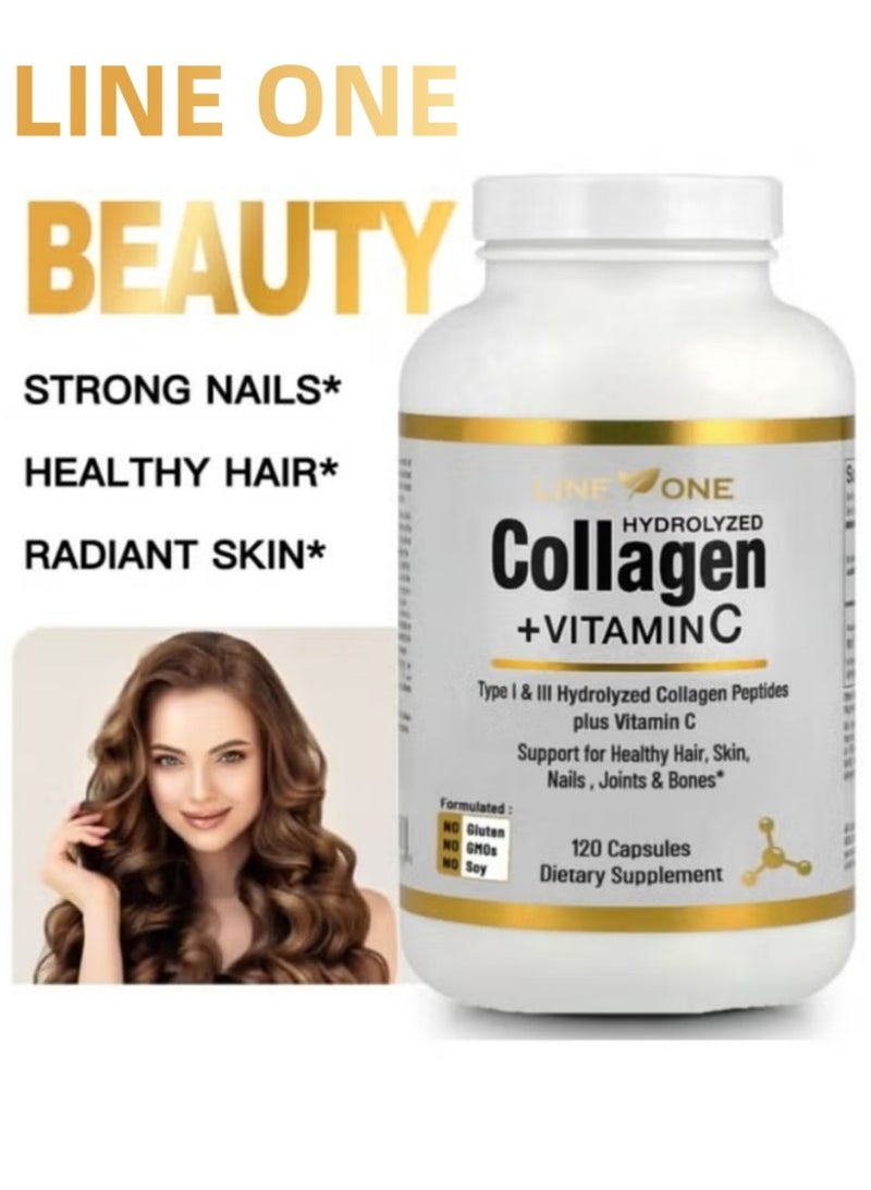 LINE ONE Collagen + Vitamin C Beauty Vitamins for Women | Hair, Skin & Nails Support | Skin Whitening | 120 Capsules - Image 1