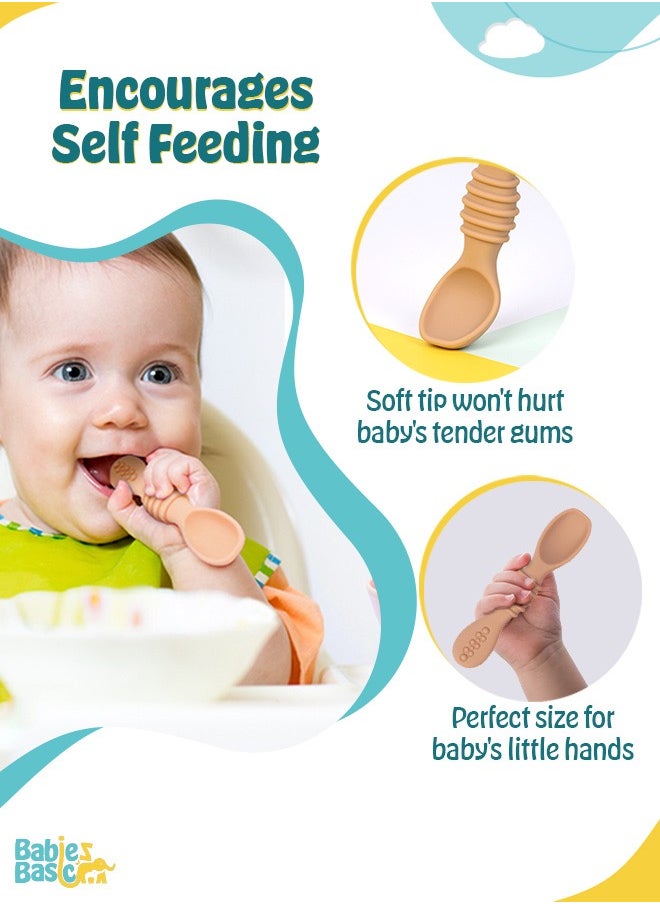 Babies Basic Soft Tip Bpa Free Silicone First Stage Training Spoons - Blush  - Image 2