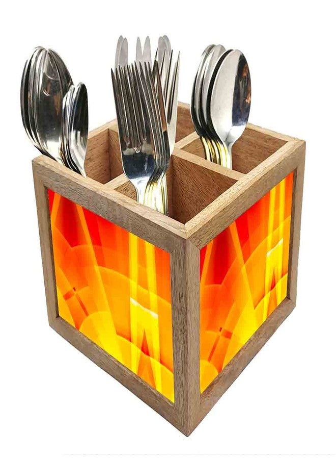 Nutcase Wooden Cutlery Stand Holder Silverware Caddy Spoons Forks Knives Organizer for Dining Table & Kitchen -Made in India-Spoons NOT Included - Sun - Image 1