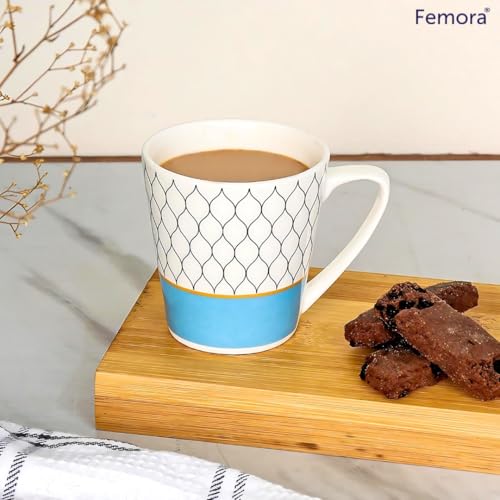 Femora Peafowl Print Ceramic Tea & Coffee Mugs Set of 6 | 180ml Each | Microwave & Dishwasher Safe | Chip Resistant | BPA Free | 1 Year Chipping Warranty | Home, Office & Gifting - Image 5