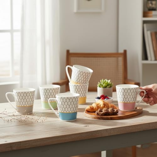 Femora Peafowl Print Ceramic Tea & Coffee Mugs Set of 6 | 180ml Each | Microwave & Dishwasher Safe | Chip Resistant | BPA Free | 1 Year Chipping Warranty | Home, Office & Gifting - Image 1