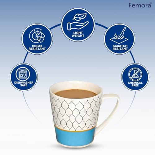 Femora Peafowl Print Ceramic Tea & Coffee Mugs Set of 6 | 180ml Each | Microwave & Dishwasher Safe | Chip Resistant | BPA Free | 1 Year Chipping Warranty | Home, Office & Gifting - Image 3