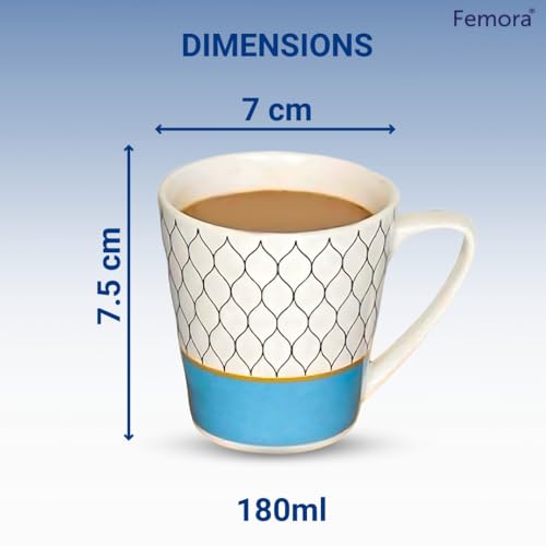 Femora Peafowl Print Ceramic Tea & Coffee Mugs Set of 6 | 180ml Each | Microwave & Dishwasher Safe | Chip Resistant | BPA Free | 1 Year Chipping Warranty | Home, Office & Gifting - Image 2