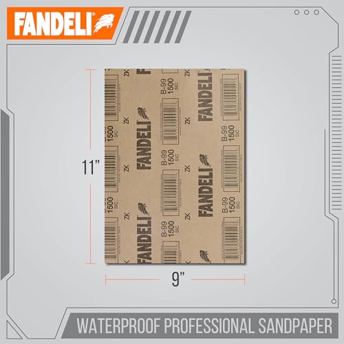 Fandeli - Waterproof Sandpaper | 1500 Grit | 50 Sheets 9'' x 11'' | Ideal for Car Polishing, Wooden Furniture Sanding and Metal Sanding | Water Resistant | Sandpaper Sheets. - Image 3