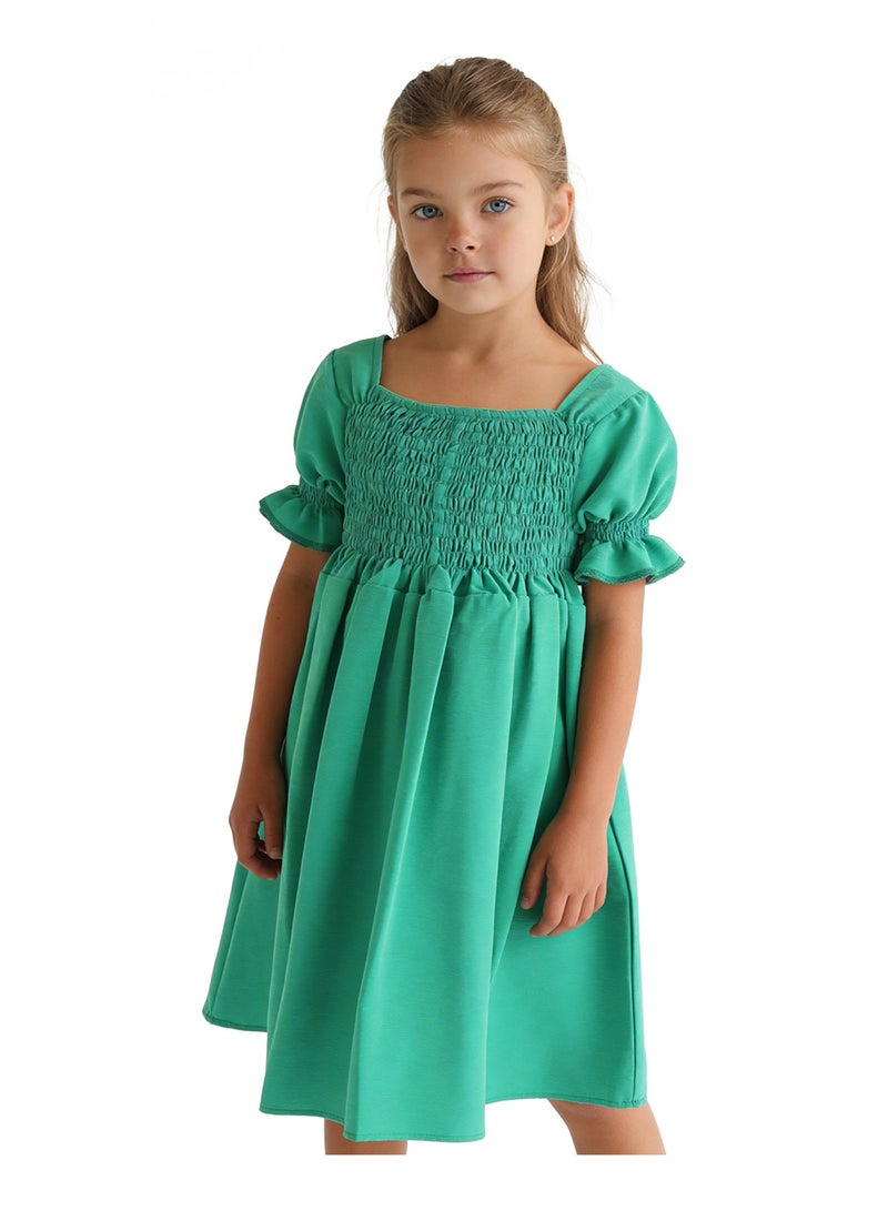 Andora Girls Slip On Elastic Dress - Green - Image 1