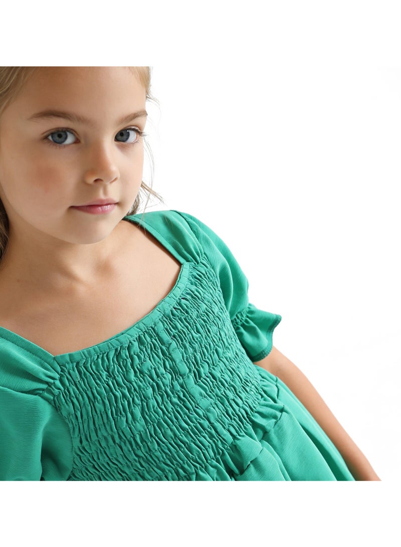 Andora Girls Slip On Elastic Dress - Green - Image 2
