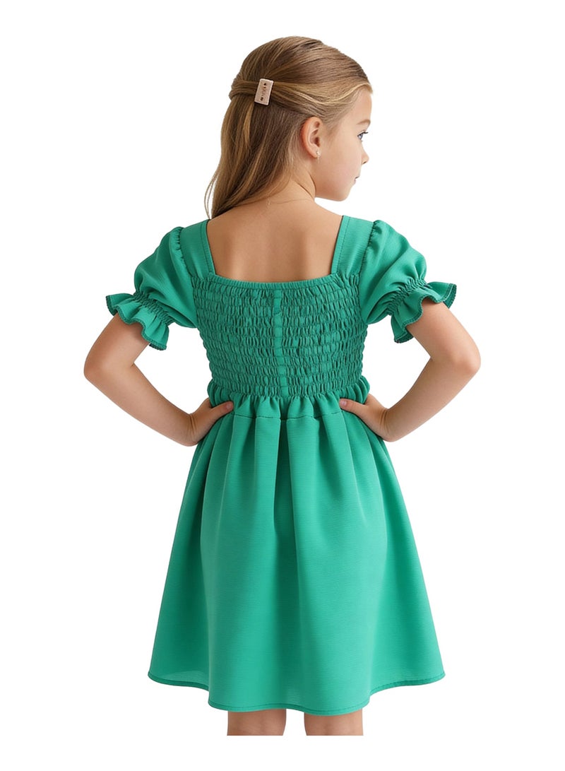 Andora Girls Slip On Elastic Dress - Green - Image 3