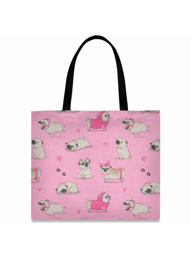 visesunny Women's Extra Large Canvas Tote Shoulder Bag Cute Cartoon Pug Top Storage Handle Shopping Bag Casual Reusable Tote Bag for Beach,Travel,Groceries,Books - Image 1