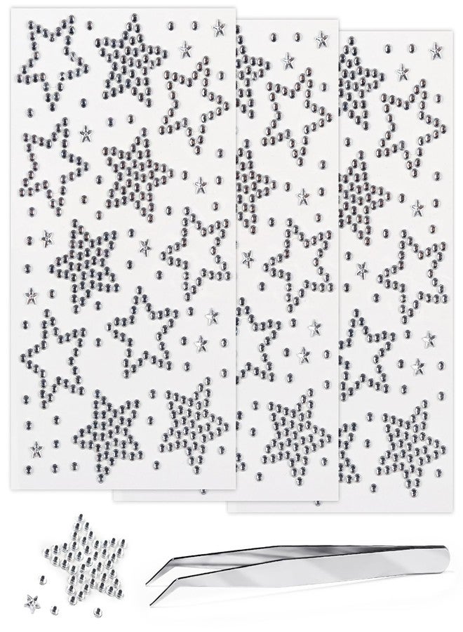 Jacnkb 3 Sheets Star Gem Stickers Self Adhesive Rhinestone Stickers White Face Jewel Stick on Bling Hair Diamond Decals Sparkly Crystal Pearls for Body Nails Crafts Decoration Supplies for Kids - Image 1