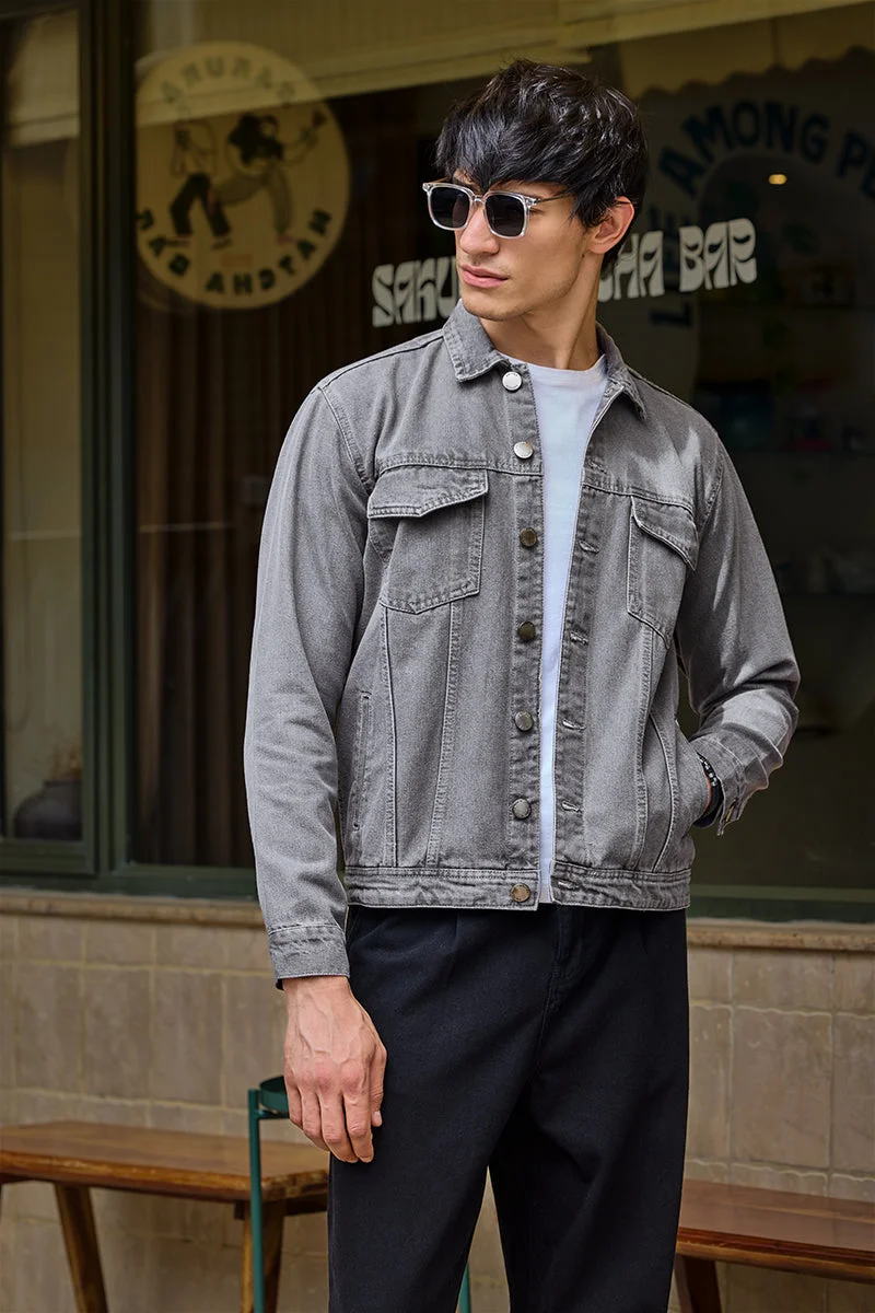 SNITCH Relaxed Fit Grey Denim Jacket
