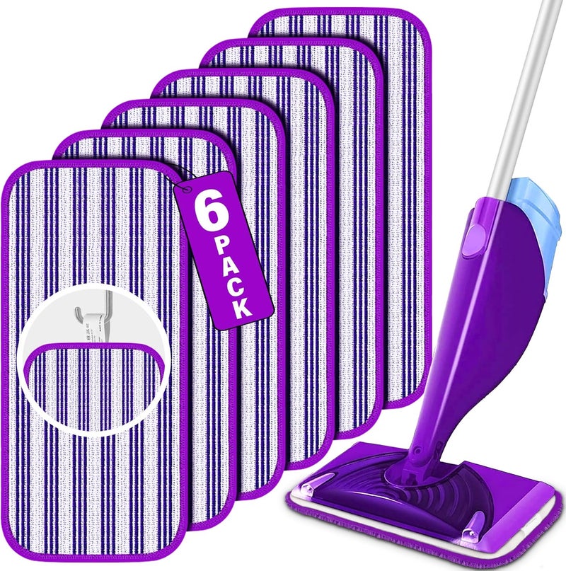 6 حزمة من منصات الممسحة القابلة لإعادة الاستخدام لممسحة رذاذ Swiffer WetJet، منصات مبللة قابلة لإعادة التعبئة قابلة للغسل في الغسالة، استخدام مزدوج جاف ورطب للأرضيات الخشبية والفينيل والرخام والحجر والزجاج - Image 1