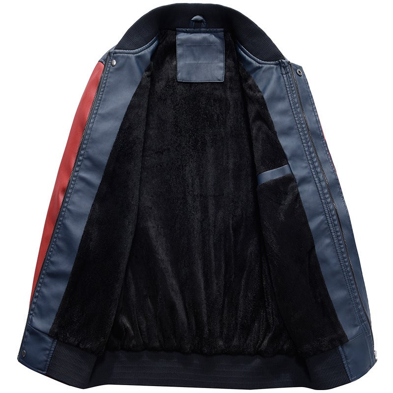 Fleece-Lined Motorcycle Leather Jacket Trendy Youth Baseball Uniform Embroidered Leather Jacket 2021 Leather Coat For Men - Image 4