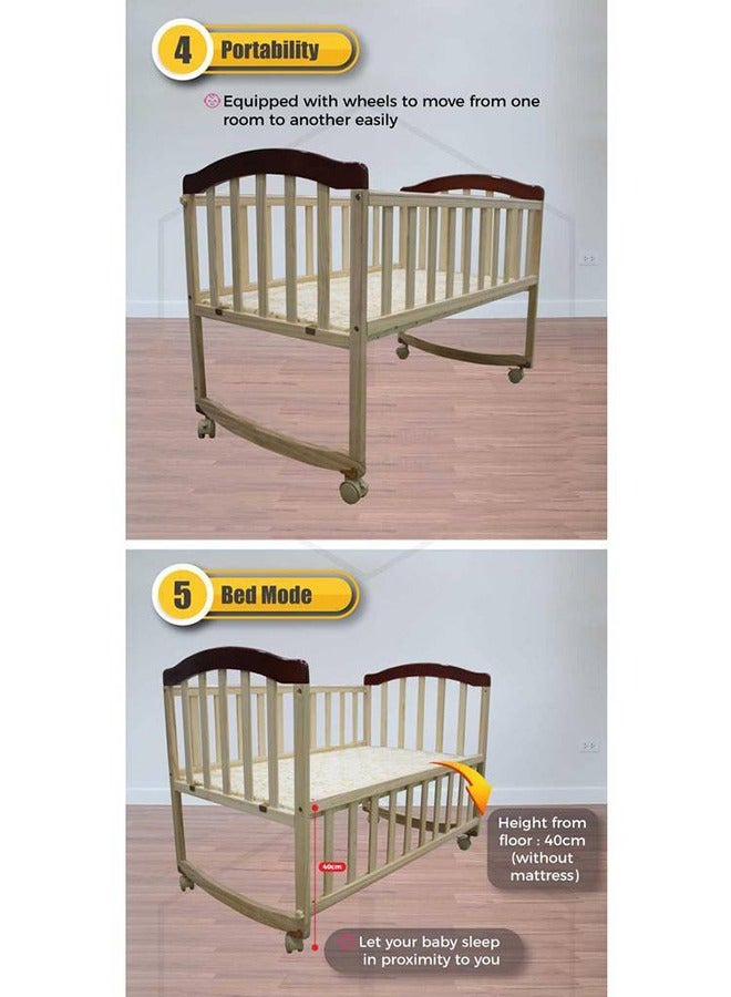BABYCARA 2 in 1 Baby Bed Rocking Cradle Wooden Cot 90x55 Natural - Image 5
