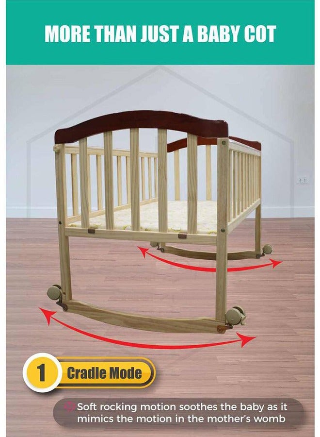BABYCARA 2 in 1 Baby Bed Rocking Cradle Wooden Cot 90x55 Natural - Image 3