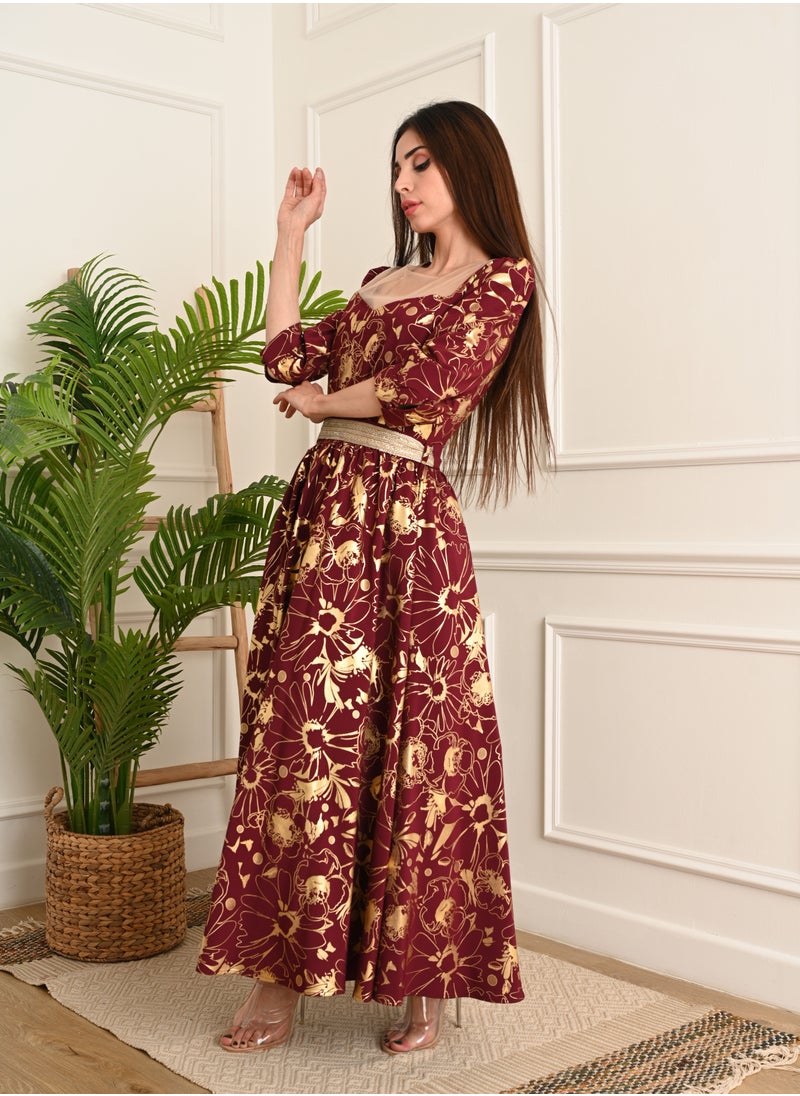 FULL JOY - Long Dress decorated with a tie on the waist - Image 1