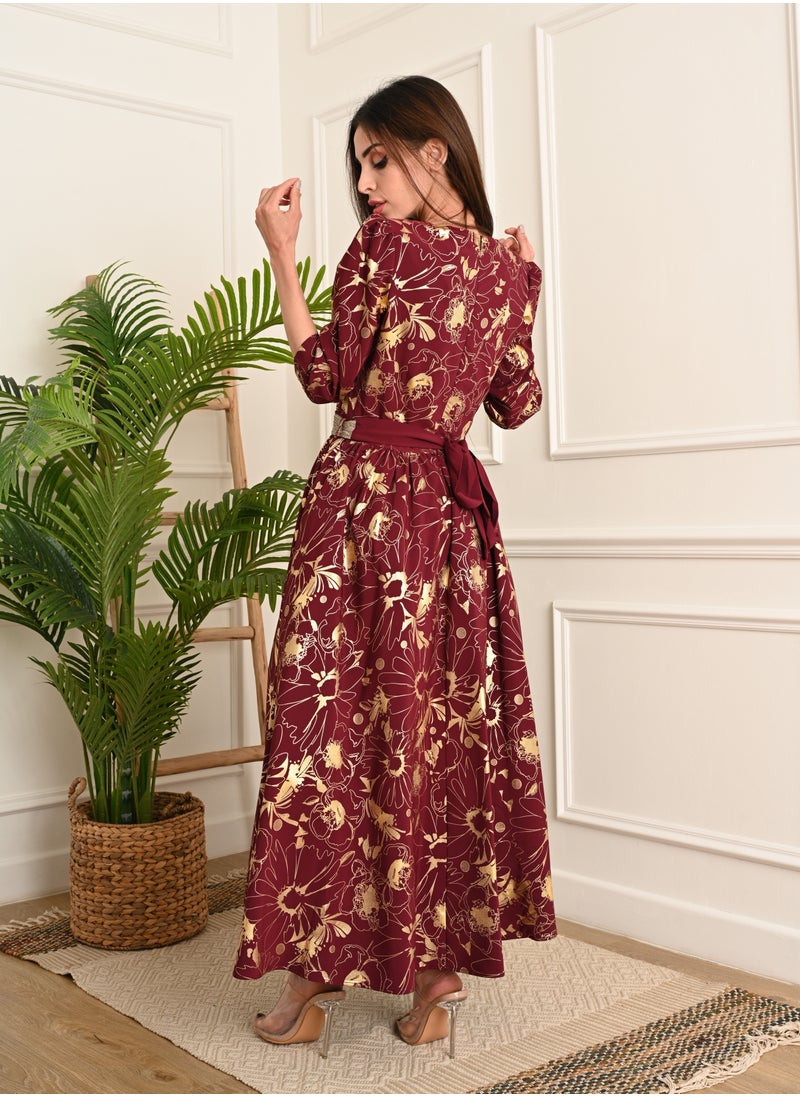 FULL JOY - Long Dress decorated with a tie on the waist - Image 1