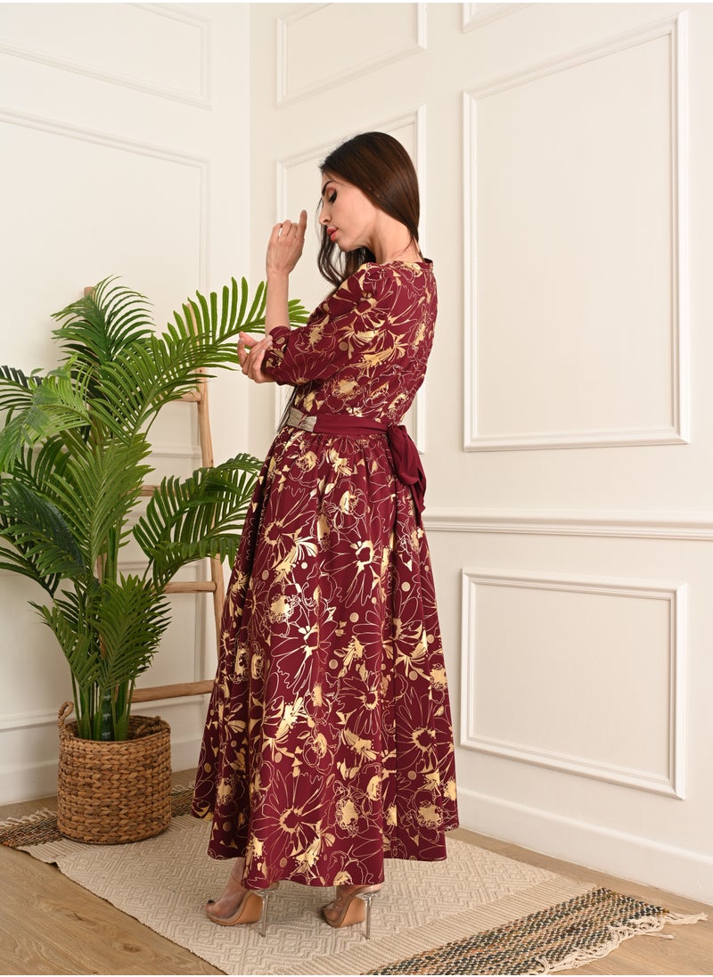 FULL JOY - Long Dress decorated with a tie on the waist - Image 1