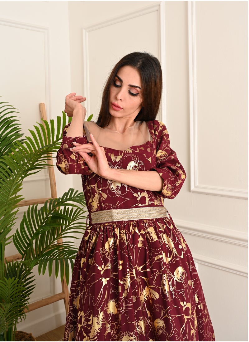 FULL JOY - Long Dress decorated with a tie on the waist - Image 1