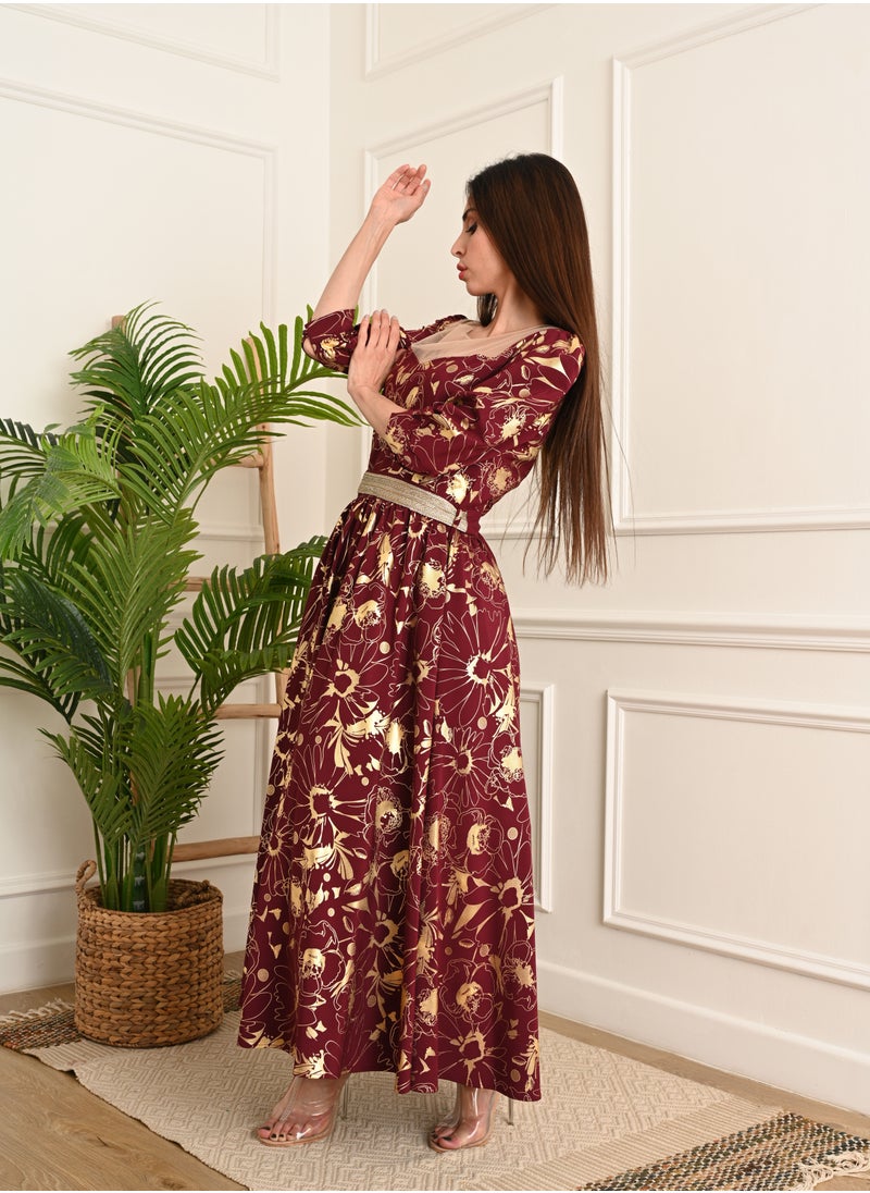 FULL JOY - Long Dress decorated with a tie on the waist - Image 1