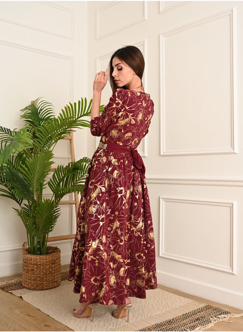 FULL JOY - Long Dress decorated with a tie on the waist - Image 1