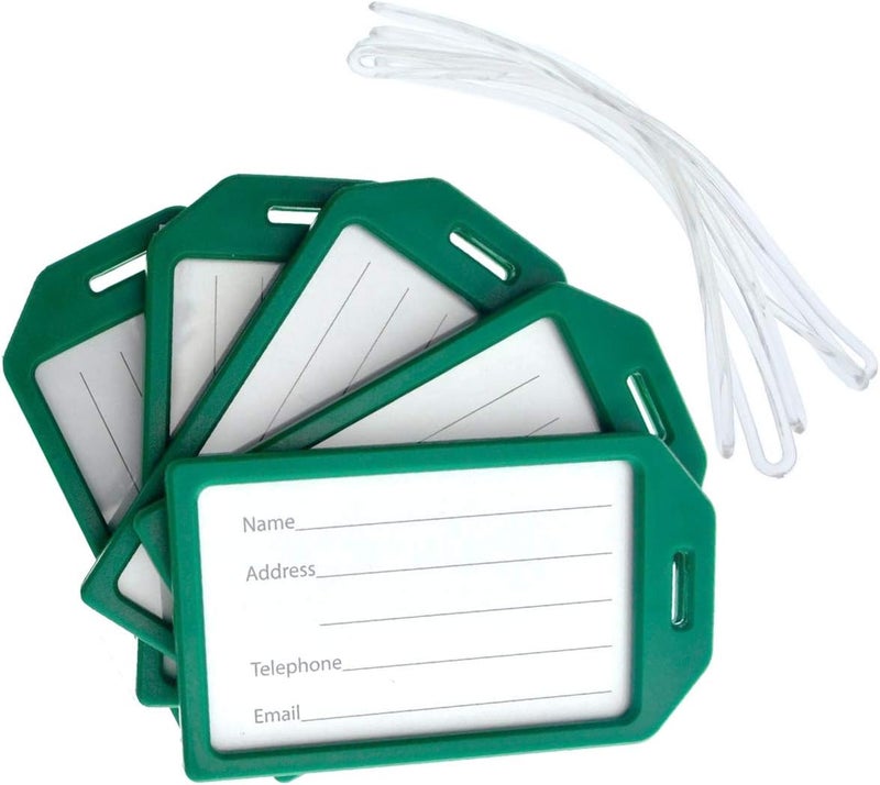 Specialist ID 5 Pack - Premium Rigid Airline Luggage Tag Holders with 6" Worm Loops - Heavy Duty Hard Plastic -Suitcase ID Tag Identifiers with Business Card Insert Window by (Green) - Image 1