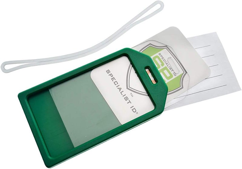 Specialist ID 5 Pack - Premium Rigid Airline Luggage Tag Holders with 6" Worm Loops - Heavy Duty Hard Plastic -Suitcase ID Tag Identifiers with Business Card Insert Window by (Green) - Image 5