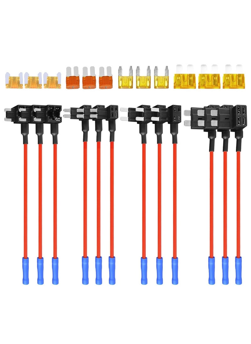 TLAXCA - 12V Add-a-Circuit Adapter and Fuse Kit(2024 New), 4 Types Fuse Tap with Standard Micro2 Mini ATC ATS Low Profile Fuse Adapter for Cars Trucks Boats (12 Pack) - Image 1