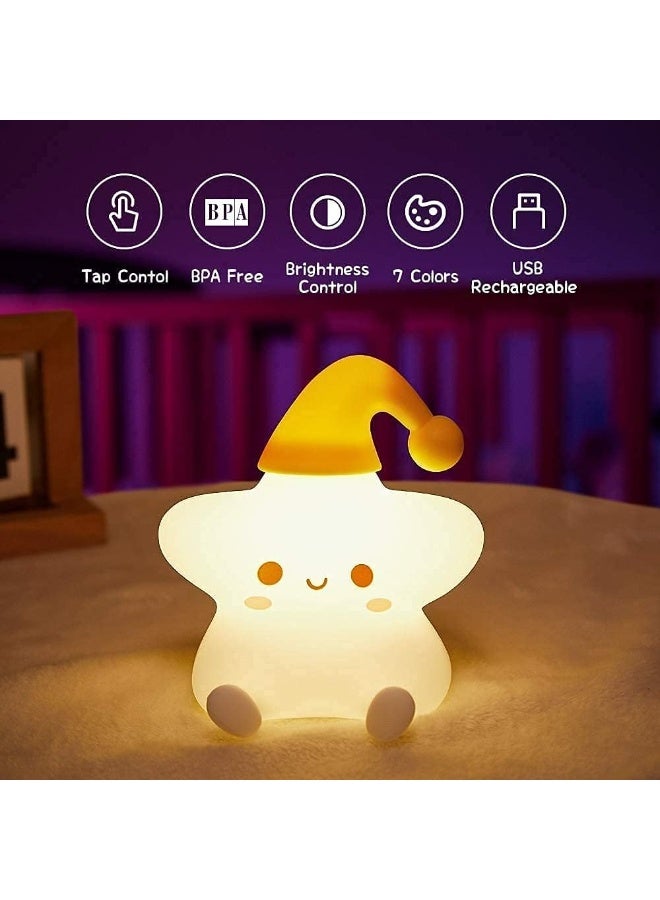 Night Light for Kids, Baby Night Light Lamp for Kids Room Star Girls Night Light, Silicone Nursery Squishy Soft Rechargeable Color Changing Cute Night Light, Star Birthday Gift - Image 2
