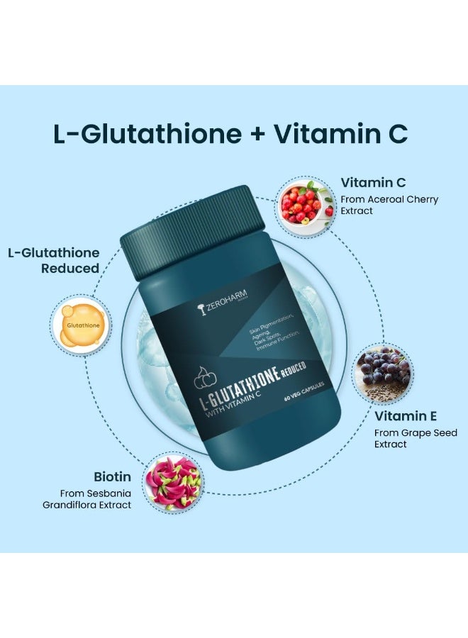 ZEROHARM L-Glutathione Reduced with Vitamin C, E & Biotin | Glutathione Capsules for Skin Whitening | Skin Glow, Pigmentation & Collagen Support for Men and Women | 1000mg per Serving | 60 Capsules - Image 3