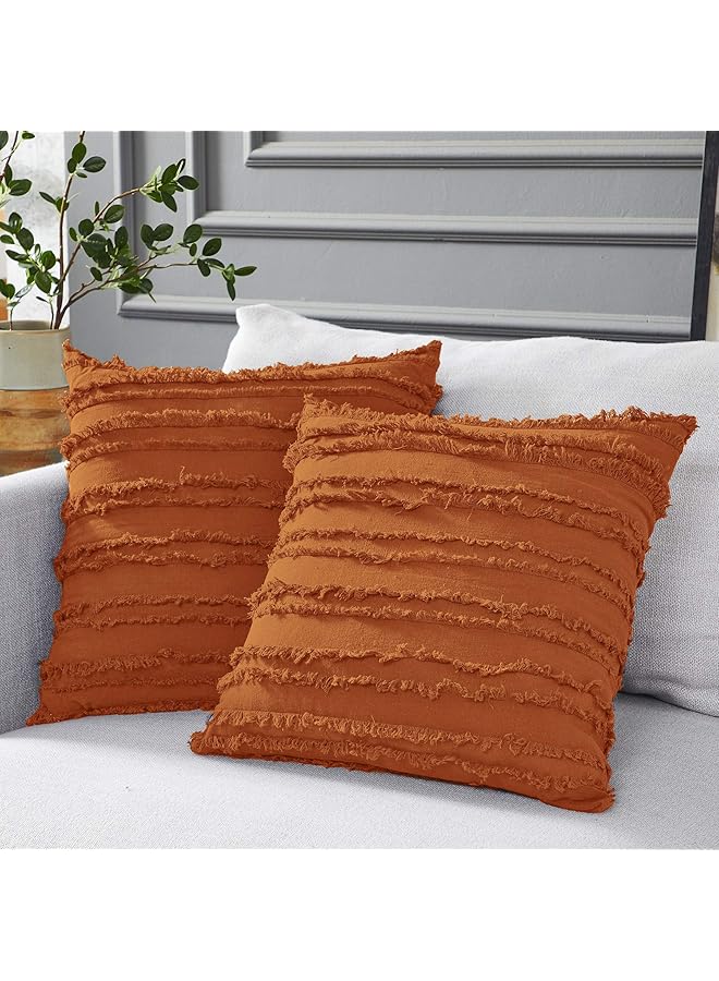 The Bros أغطية وسائد برتقالية محترقة للكنبة والأريكة والسرير، أغطية وسائد زخرفية من القطن والكتان، 18 × 18 بوصة، مجموعة من 2، بدون حشوات - Image 1