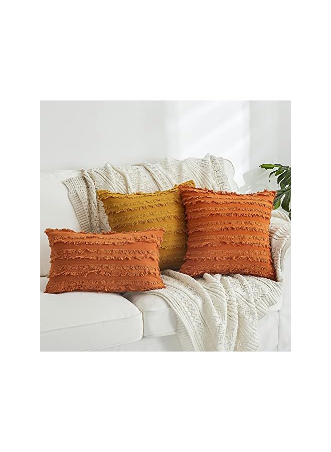 The Bros أغطية وسائد برتقالية محترقة للكنبة والأريكة والسرير، أغطية وسائد زخرفية من القطن والكتان، 18 × 18 بوصة، مجموعة من 2، بدون حشوات - Image 2