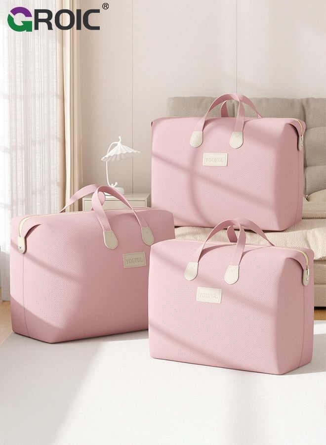GROIC 3Pcs Storage bag, Clothes Storage Bags with Zippers and Carrying Handles, Foldable Linen Closet Organizer for Clothing, Blankets and Bedding, Waterproof Organizing Bags, Pink Travel and Storage Bags - Image 1